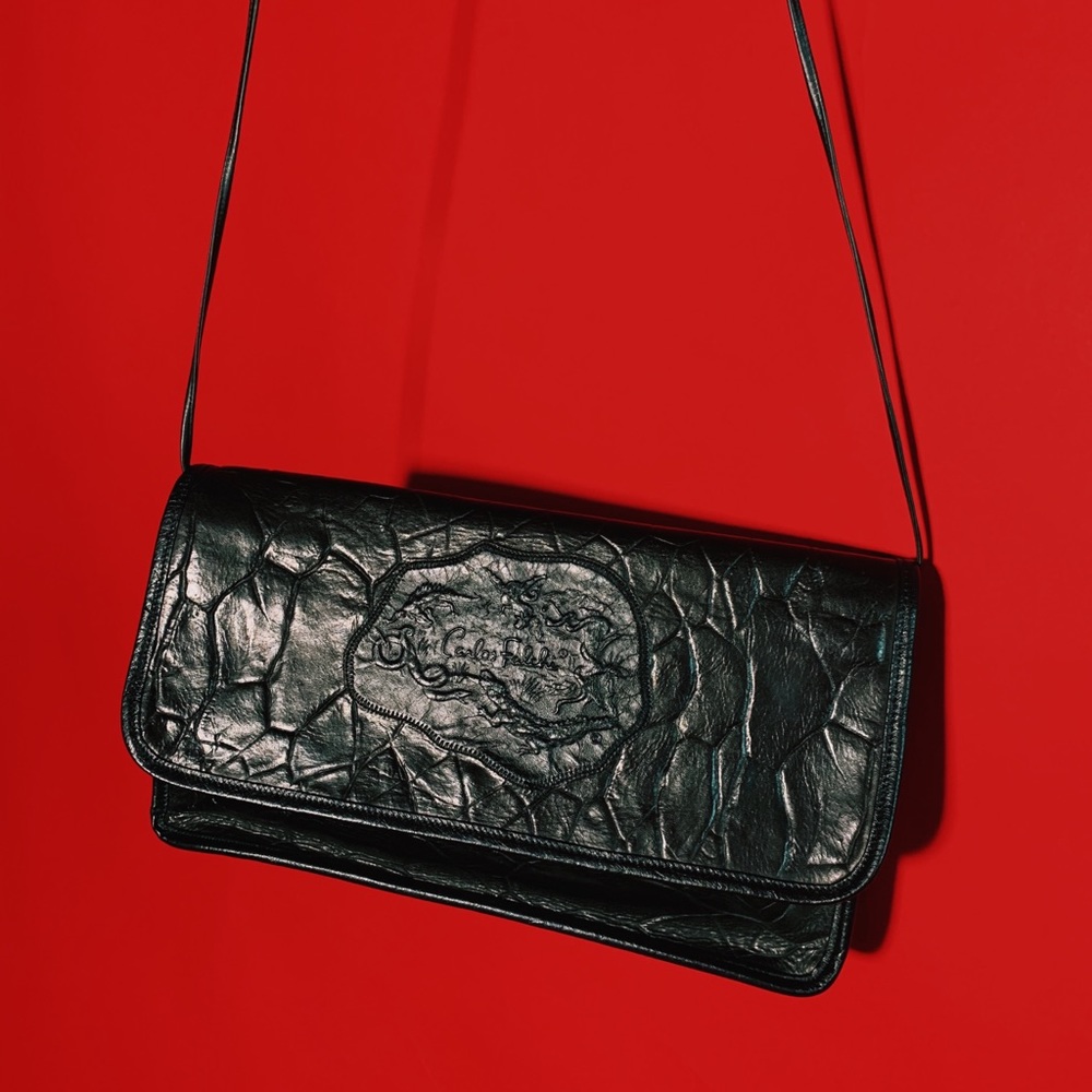 Vintage Carlos Falchi Black Leather Crossbody